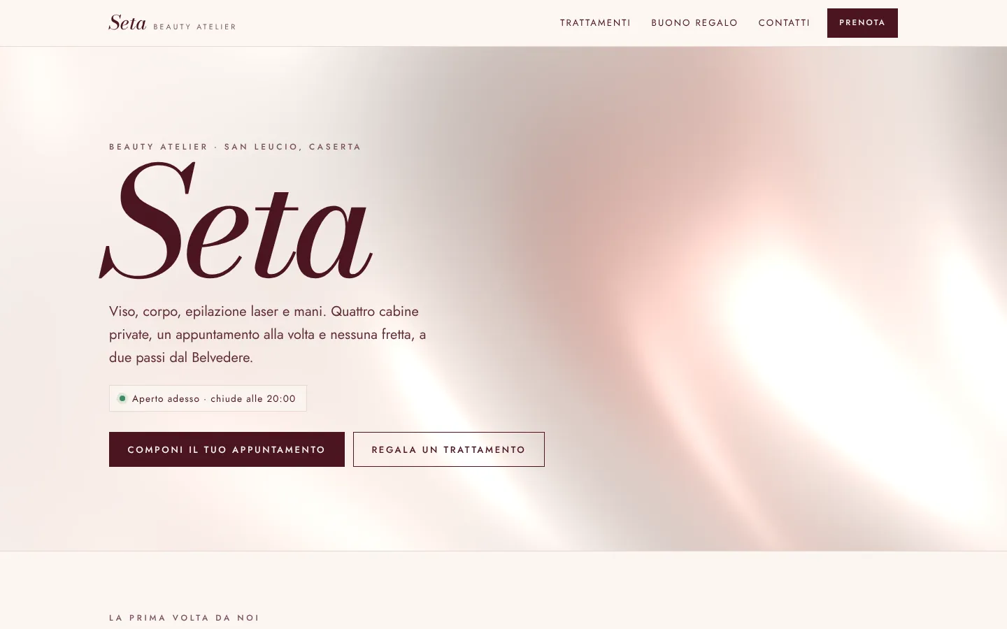 La homepage di Seta Beauty Atelier su computer