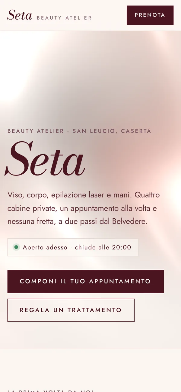 Il sito demo del centro estetico Seta su telefono