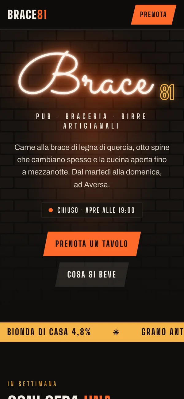 Il sito demo del pub Brace 81 su telefono