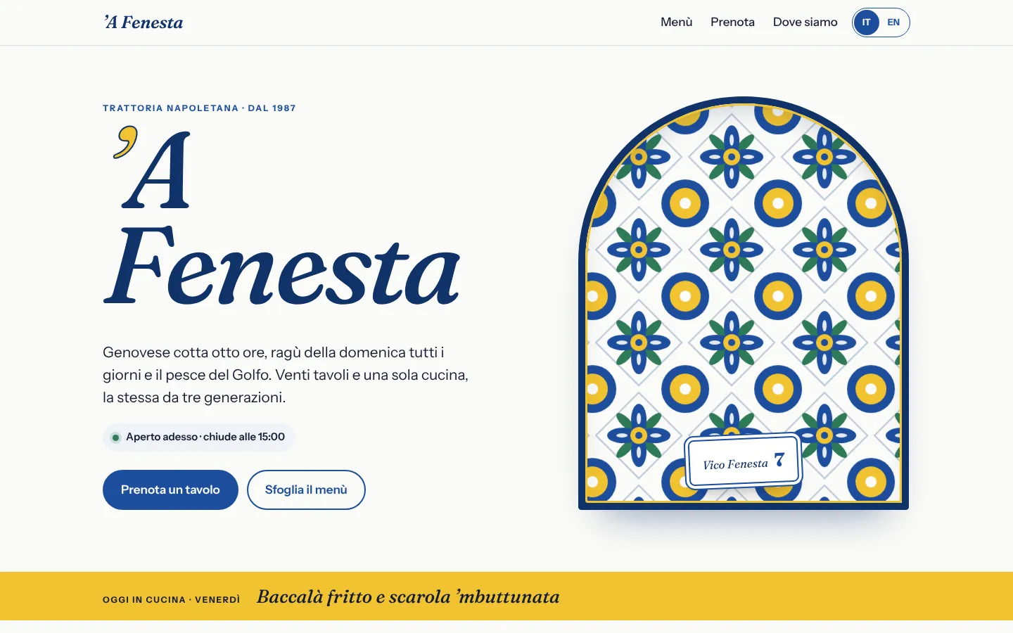 La homepage della Trattoria ’A Fenesta su computer